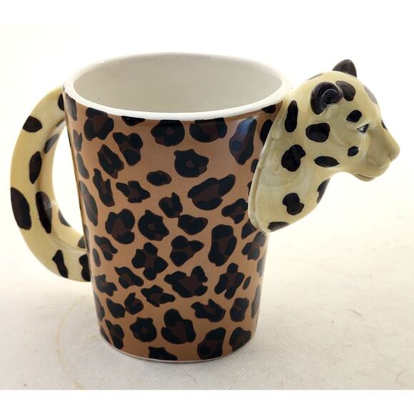 MUG/CUP-Leopard Print-Leopard Head and Handle, Unique, Holds 8 oz/1 cup - Picture 2 of 13